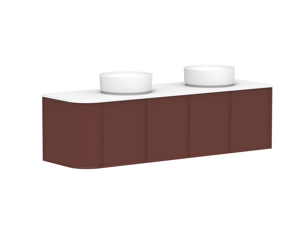 Reece Kado Era Single Curve All Door 1650mm Wall Hung Vanity With Double Basin 20mm Cherry Pie Top