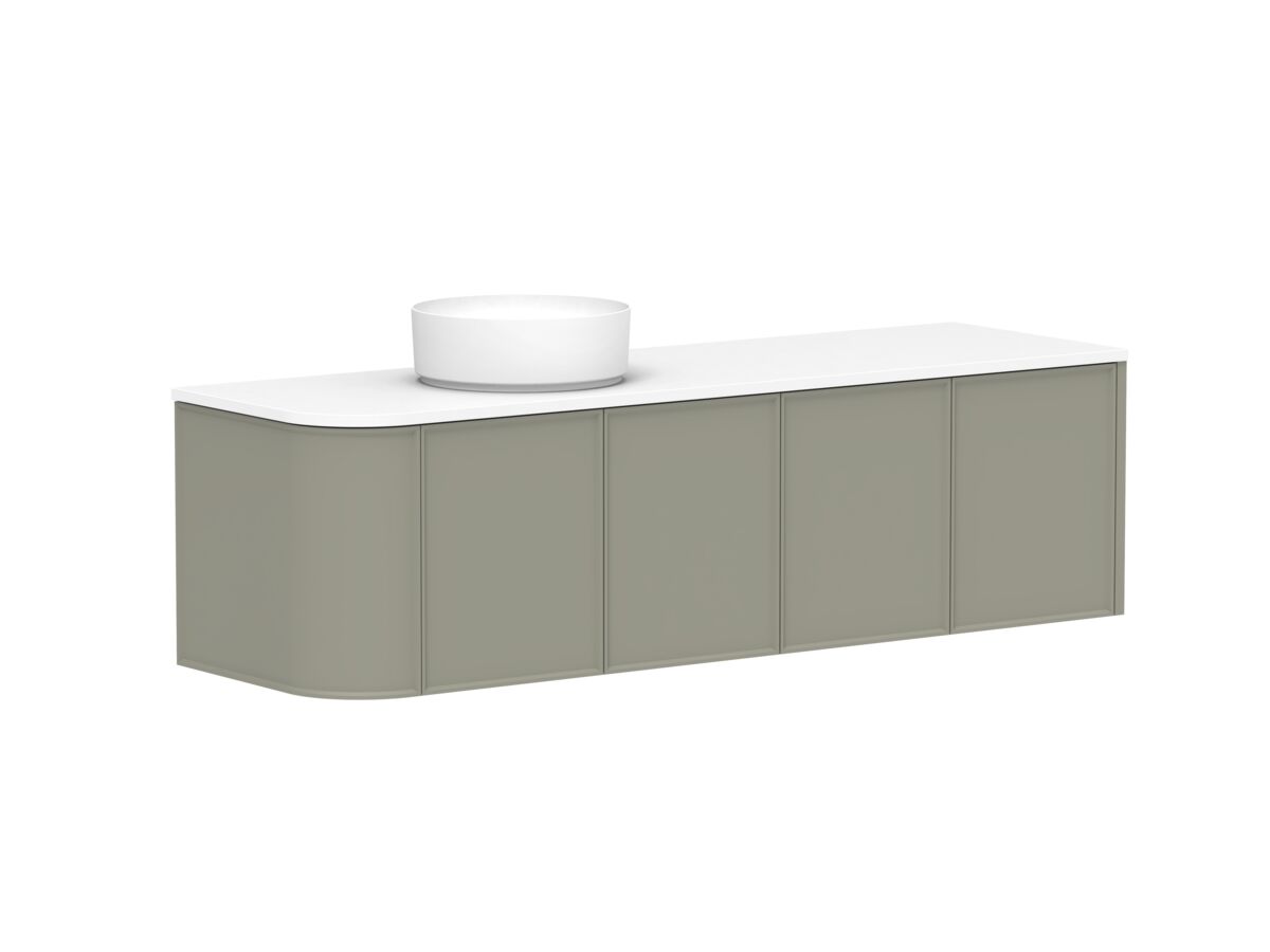 Reece Kado Era Single Curve All Door 1650mm Wall Hung Vanity With Left Hand Basin 20mm Caesarstone Mineral Top