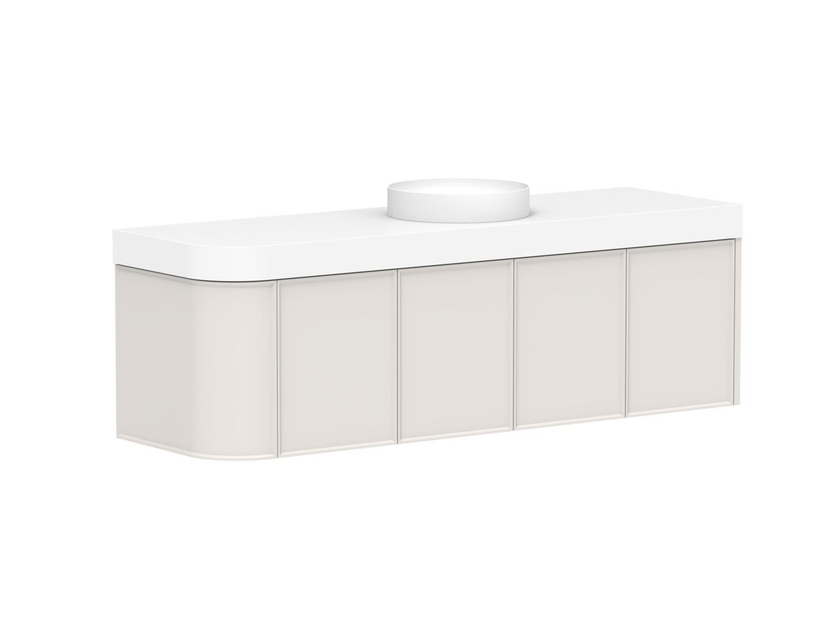 Reece Kado Era Single Curve All Door 1650mm Wall Hung Vanity Centre Basin 90mm Durasein Top