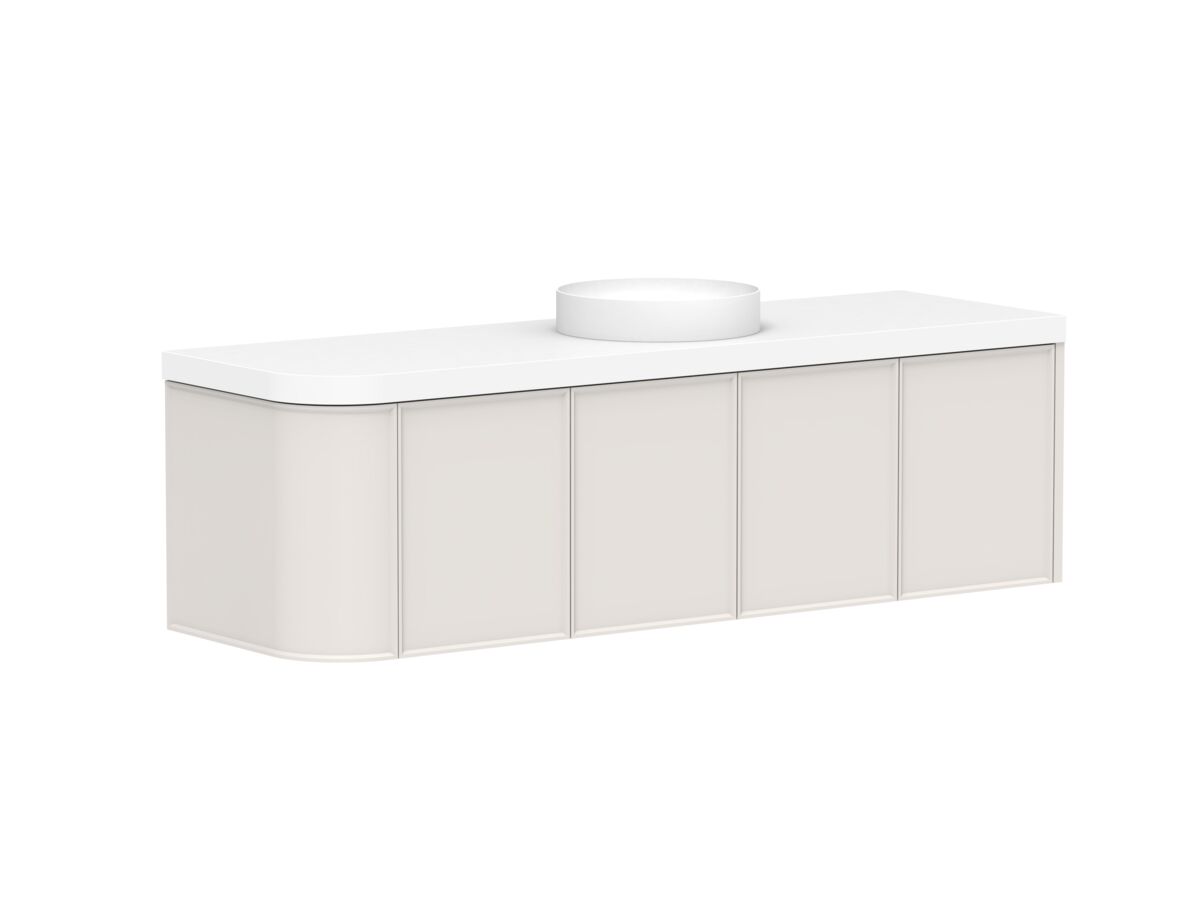 Reece Kado Era Single Curve All Door 1650mm Wall Hung Vanity Centre Basin 50mm Durasein Top