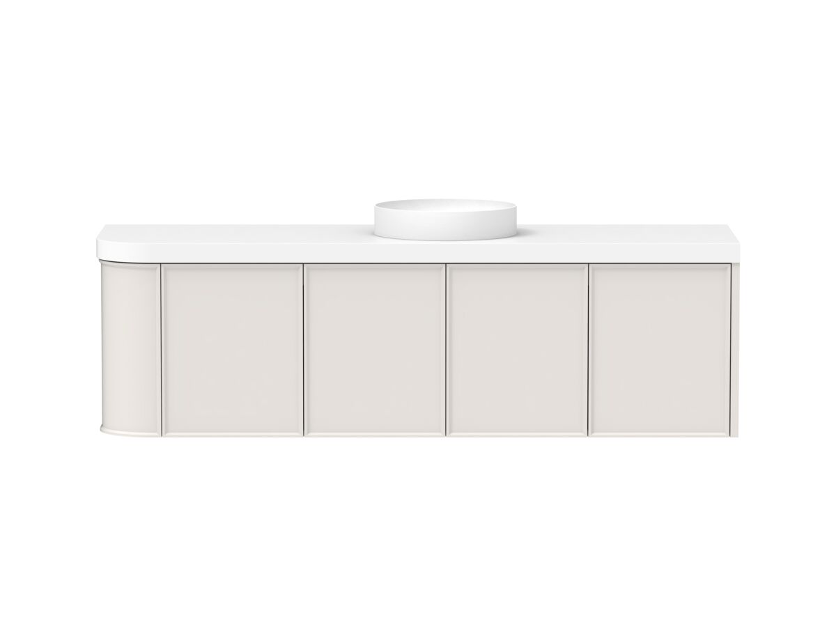 reece Kado Era Single Curve All Door 1650mm Wall Hung Vanity Centre Basin 50mm Durasein Top