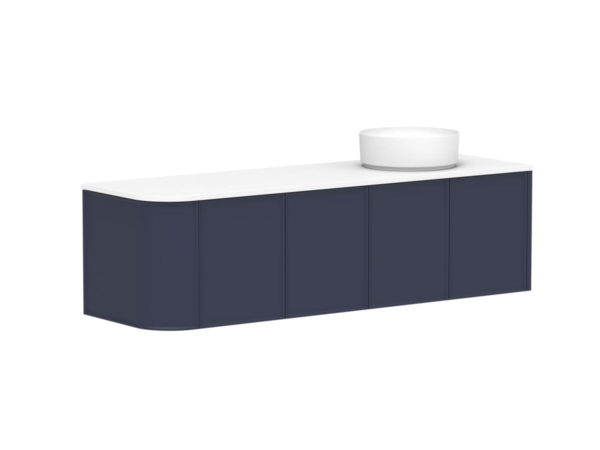 Reece Kado Era Single Curve All Door 1650mm Wall Hung Vanity With Right Hand Basin 20mm Caesarstone Mineral Top