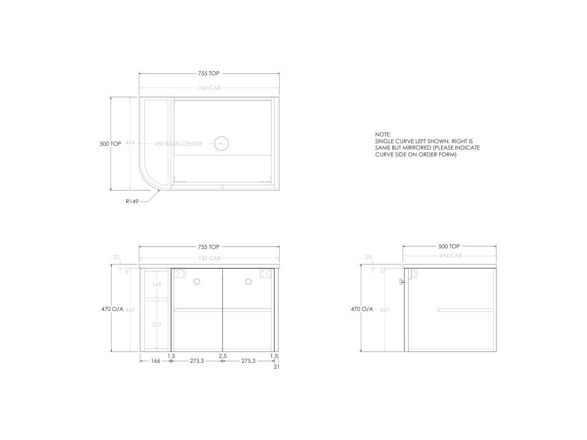 Reece Kado Era Single Curve All Door 750mm Wall Hung Vanity With Centre Basin 20mm Cherry Pie Top