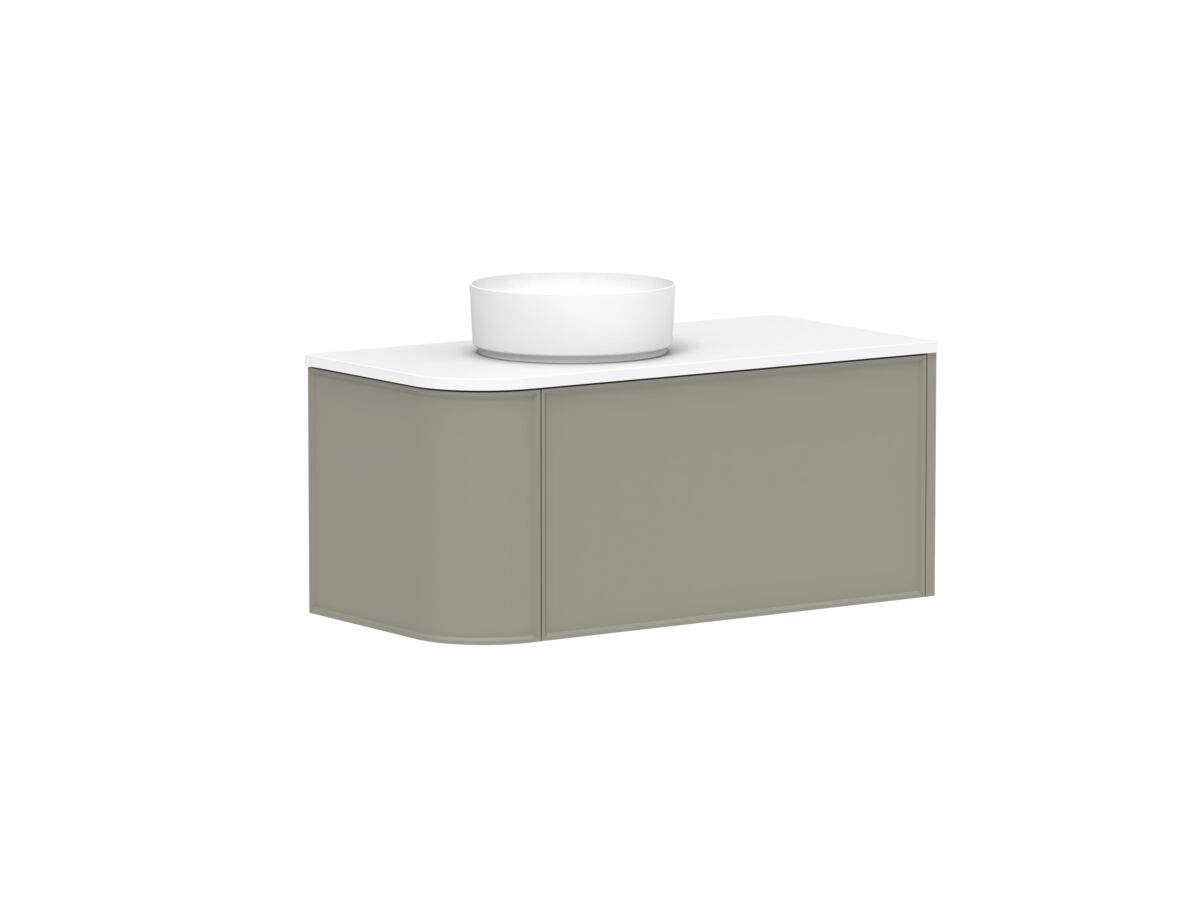 Reece Kado Era Single Curve All Drawer 1050mm Wall Hung Vanity With Left Hand Basin 20mm Caesarstone Mineral Top