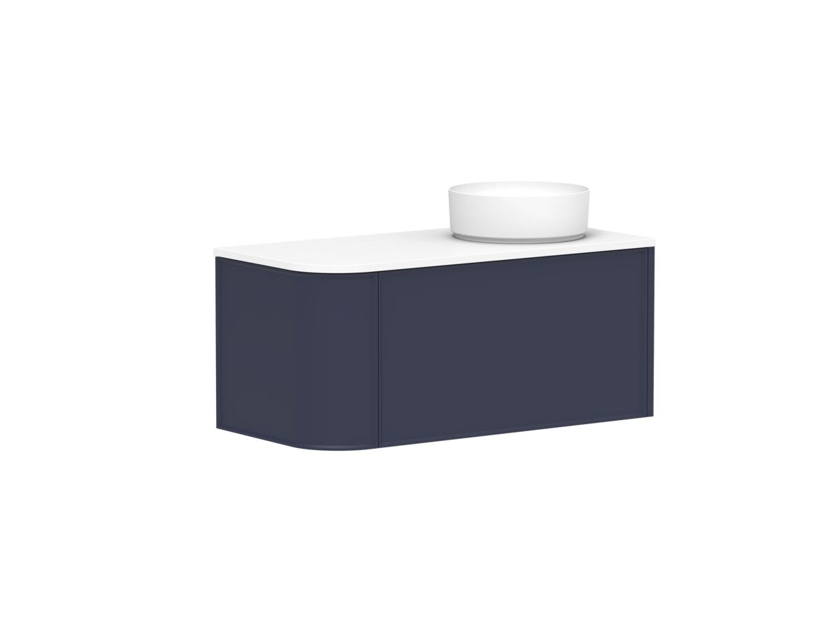 Reece Kado Era Single Curve All Drawer 1050mm Wall Hung Vanity With Right Hand Basin 20mm Caesarstone Mineral Top