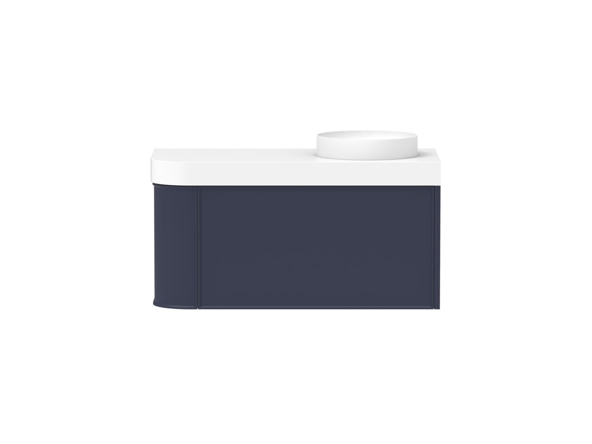 reece Kado Era Single Curve All Drawer 1050mm Wall Hung Vanity Right Hand Basin 90mm Durasein Top