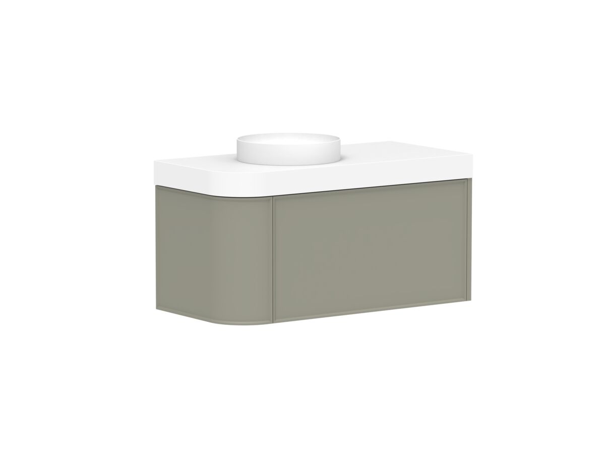 Reece Kado Era Single Curve All Drawer 1050mm Wall Hung Vanity Left Hand Basin 90mm Durasein Top