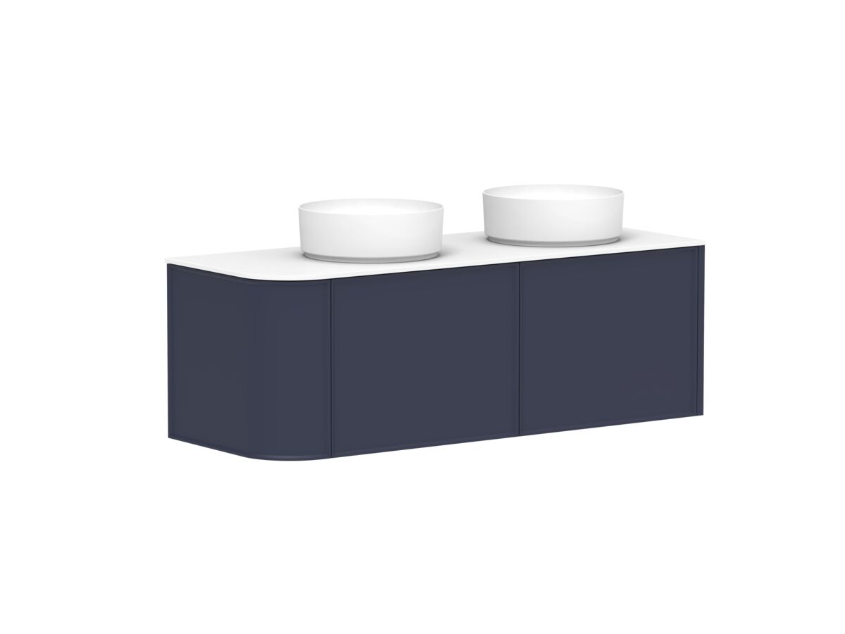 Reece Kado Era Single Curve All Drawer 1350mm Wall Hung Vanity With Double Basin 12mm Durasein Top