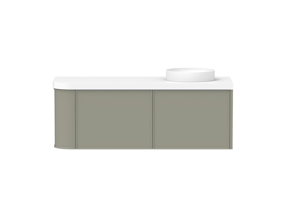 reece Kado Era Single Curve All Drawer 1350mm Wall Hung Vanity Right Hand Basin 50mm Durasein Top