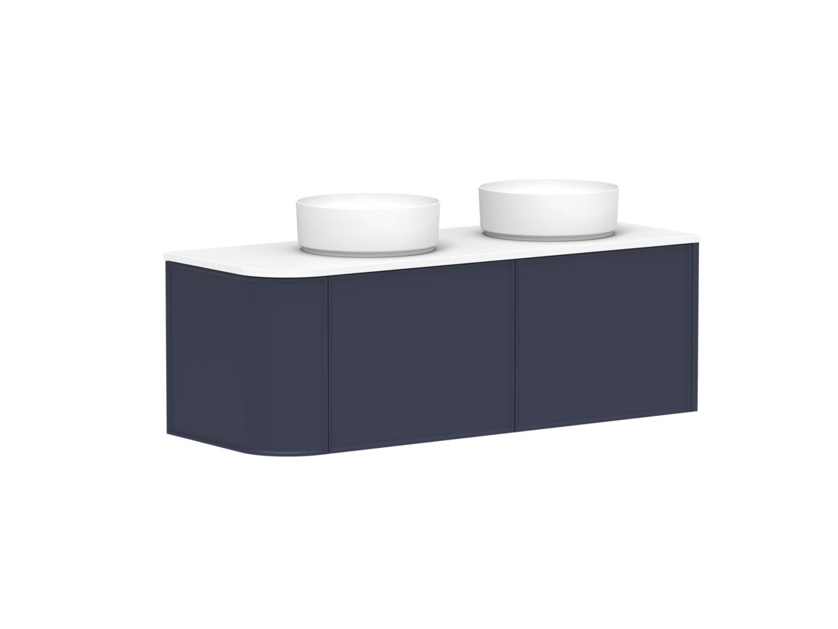 Reece Kado Era Single Curve All Drawer 1350mm Wall Hung Vanity With Double Basin 20mm Caesarstone Mineral Top