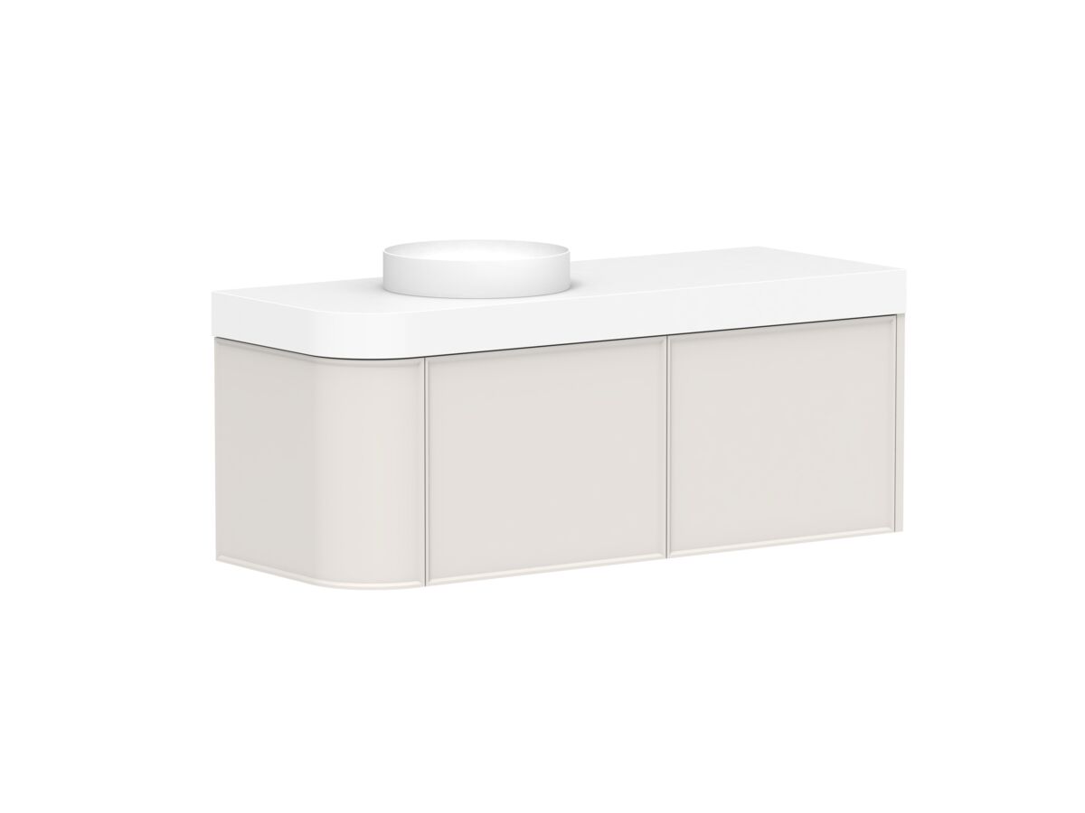 Reece Kado Era Single Curve All Drawer 1350mm Wall Hung Vanity Left Hand Basin 90mm Durasein Top