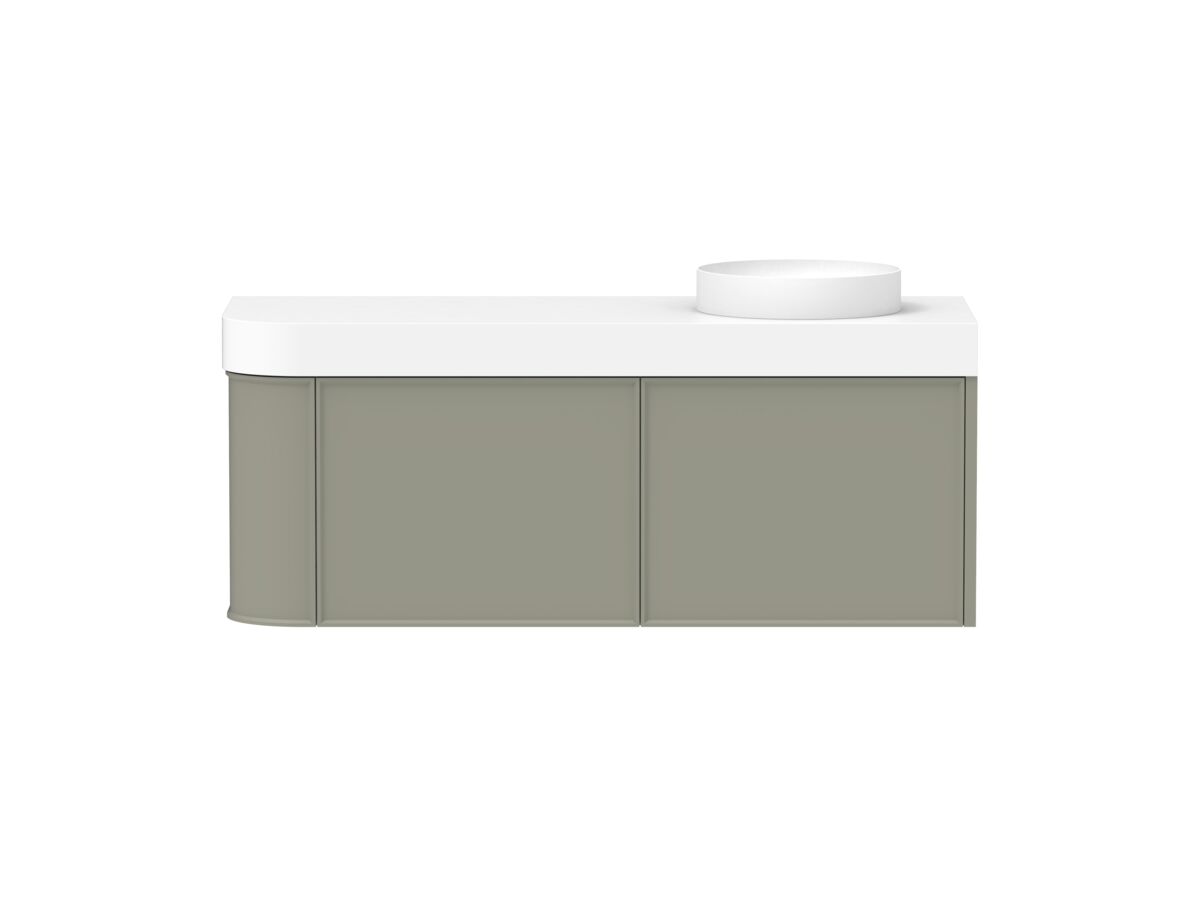 reece Kado Era Single Curve All Drawer 1350mm Wall Hung Vanity Right Hand Basin 90mm Durasein Top