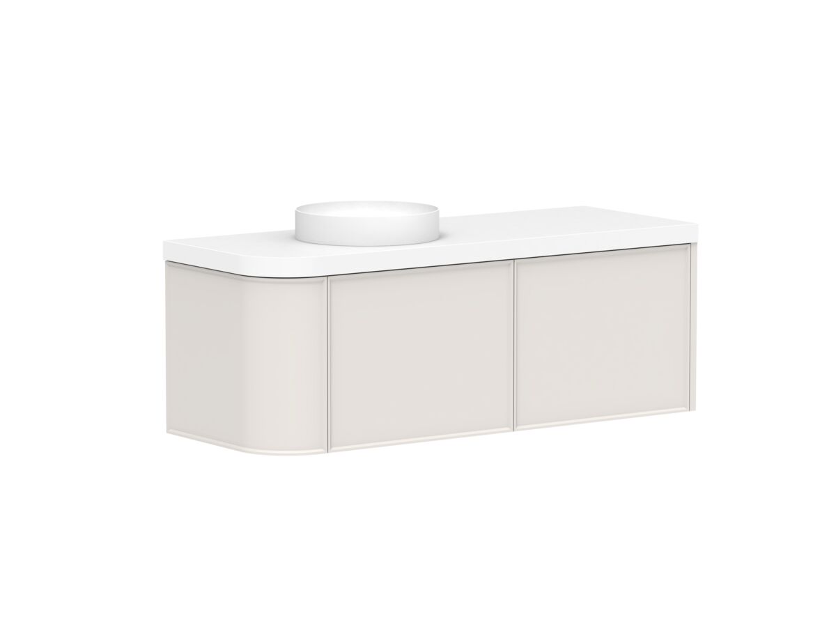 Reece Kado Era Single Curve All Drawer 1350mm Wall Hung Vanity Left Hand Basin 50mm Durasein Top