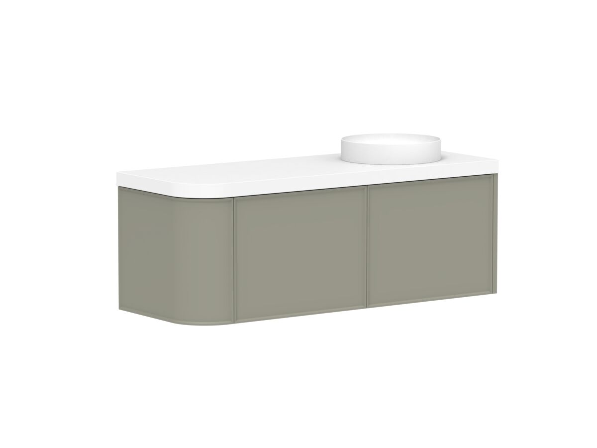 Reece Kado Era Single Curve All Drawer 1350mm Wall Hung Vanity Right Hand Basin 50mm Durasein Top