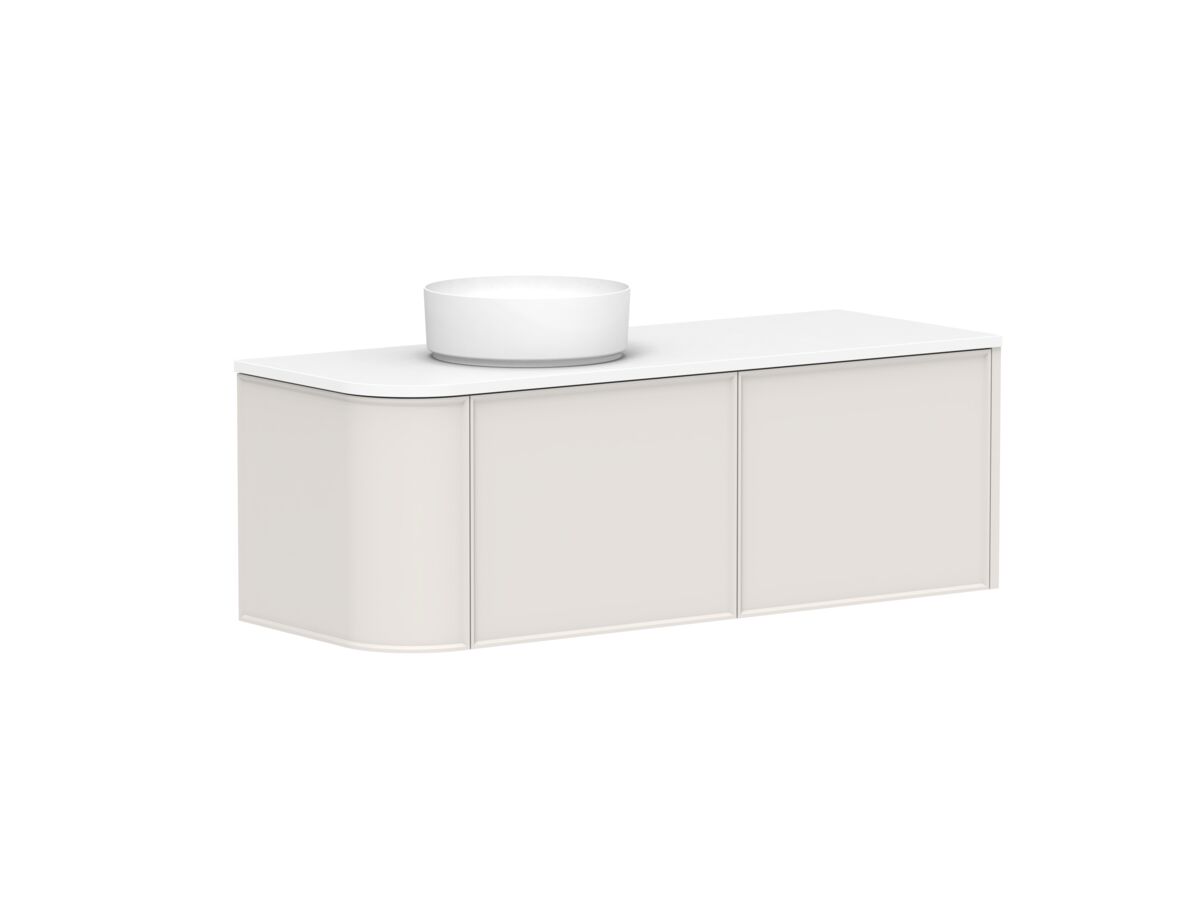 Reece Kado Era Single Curve All Drawer 1350mm Wall Hung Vanity With Left Hand Basin 20mm Cherry Pie Top