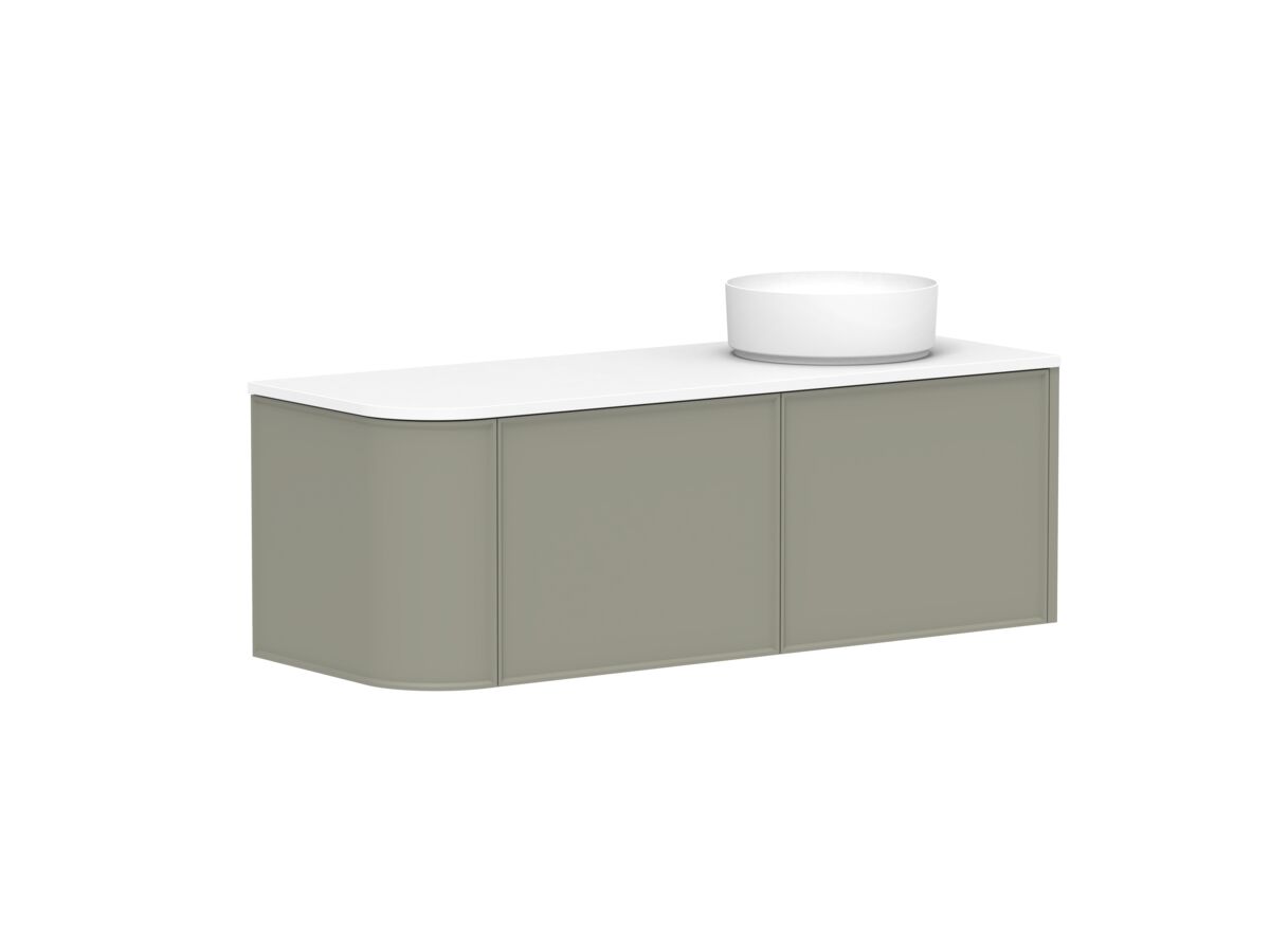 Reece Kado Era Single Curve All Drawer 1350mm Wall Hung Vanity With Right Hand Basin 20mm Caesarstone Mineral Top