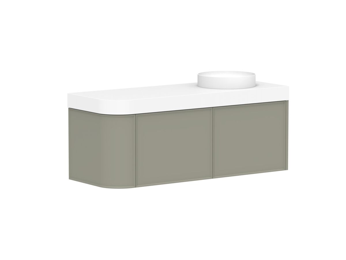 Reece Kado Era Single Curve All Drawer 1350mm Wall Hung Vanity Right Hand Basin 90mm Durasein Top