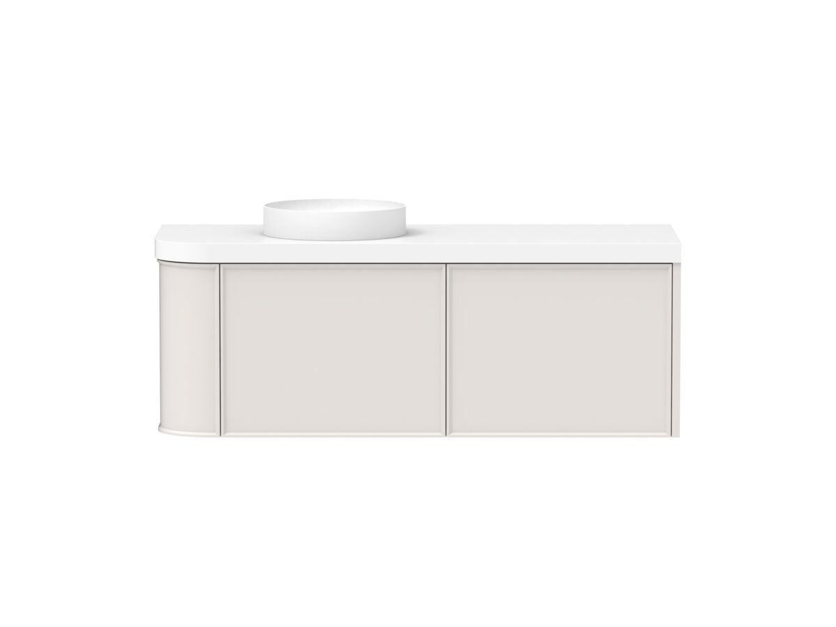 reece Kado Era Single Curve All Drawer 1350mm Wall Hung Vanity Left Hand Basin 50mm Durasein Top
