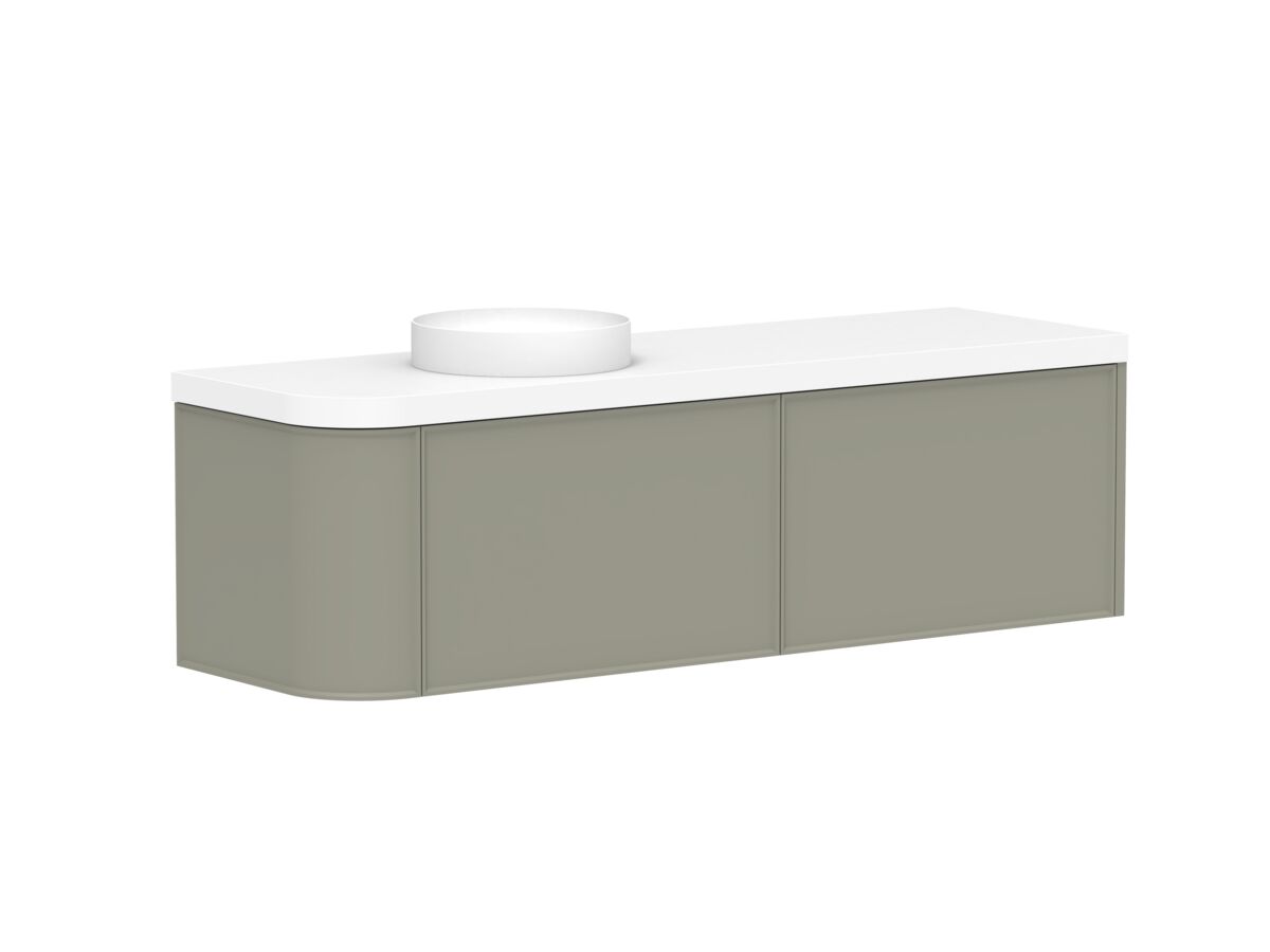Reece Kado Era Single Curve All Drawer 1650mm Wall Hung Vanity Left Hand Basin 50mm Durasein Top