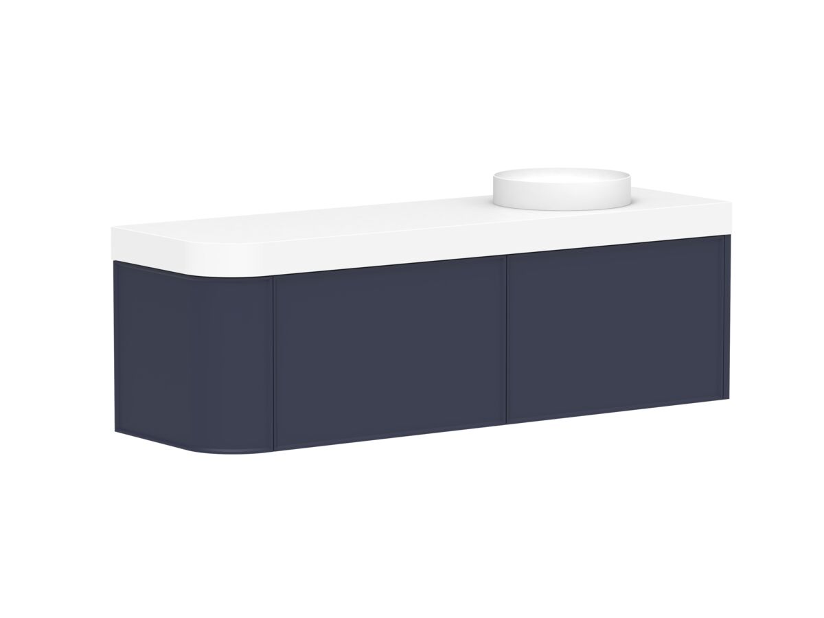 Reece Kado Era Single Curve All Drawer 1650mm Wall Hung Vanity Right Hand Basin 90mm Durasein Top