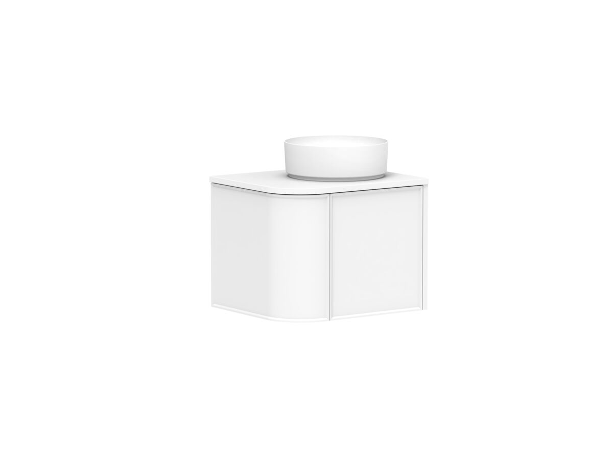 Reece Kado Era Single Curve All Drawer 600mm Wall Hung Vanity With Centre Basin 20mm Caesarstone Mineral Top