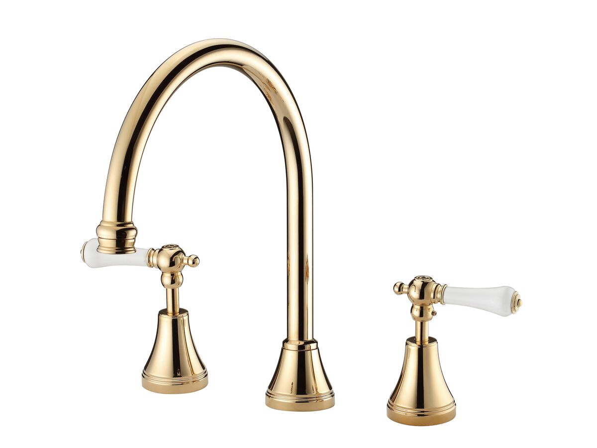 reece Kado Era Swivel Hob Set Lever Porcelain Handle Brass Gold (5 Star)