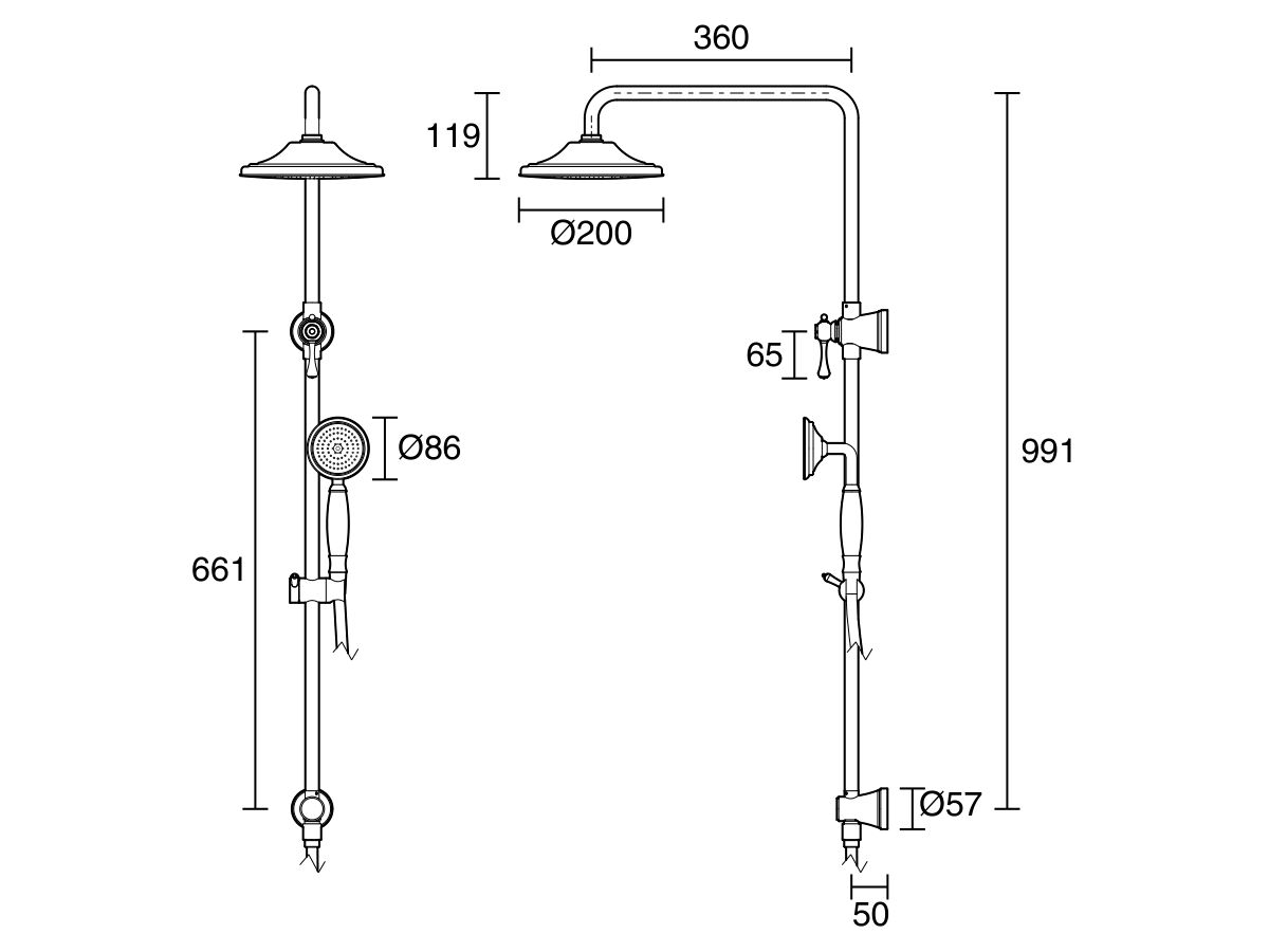Reece Kado Era Twin Rail Shower With Top Rail Water Inlet Lever Handle Chrome (4 Star)