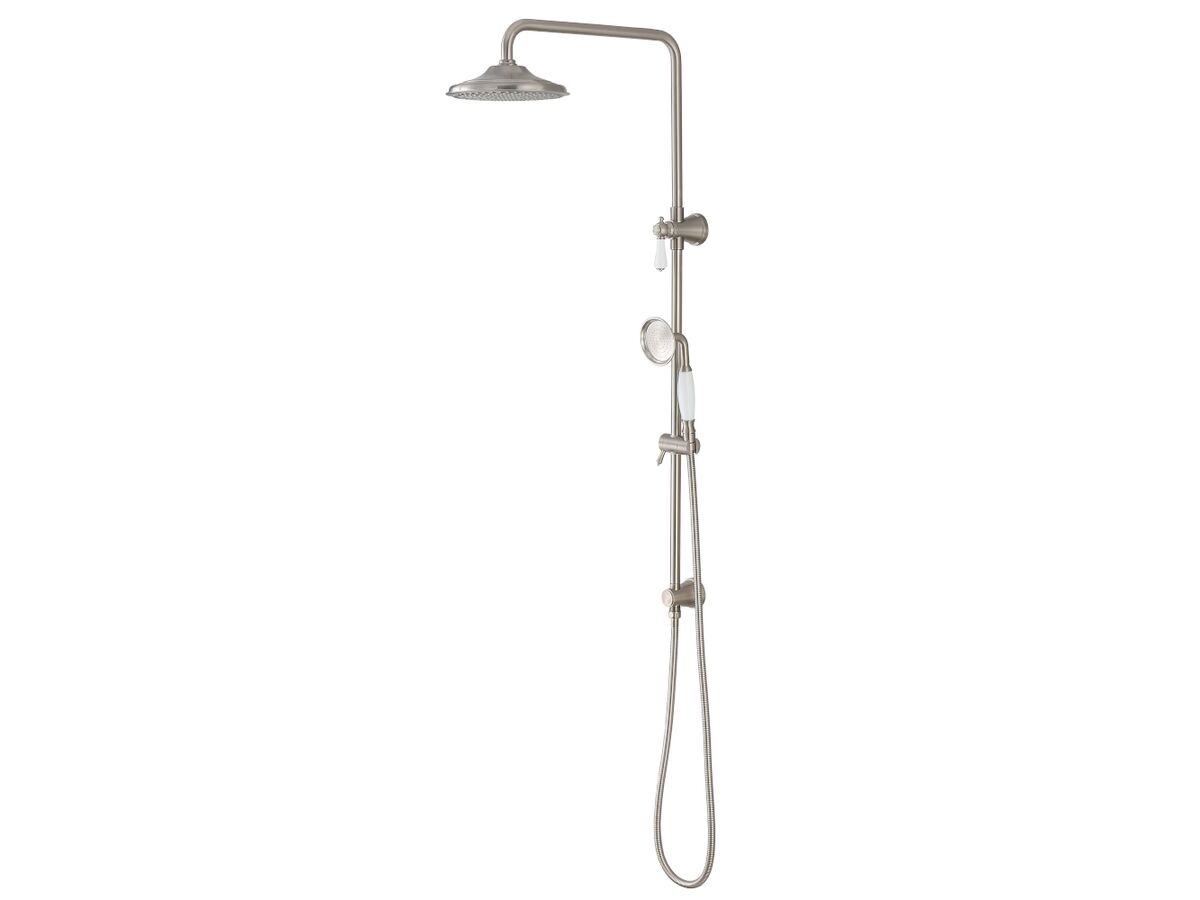 reece Kado Era Twin Rail Shower with Top Rail Water Inlet Lever Porcelain Handle Brushed Nickel (4 Star)