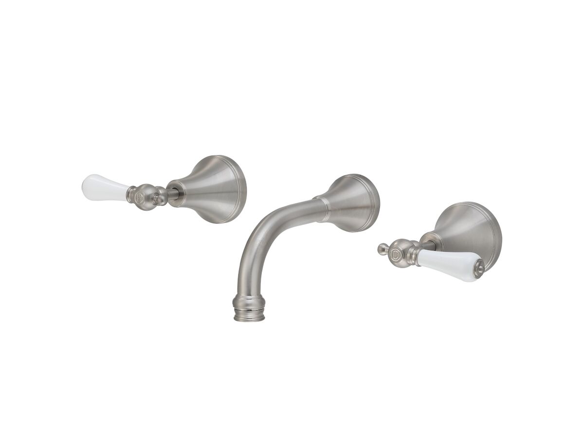 reece Kado Era Wall Bath Set 150mm Lever Porcelain Handle Brushed Nickel