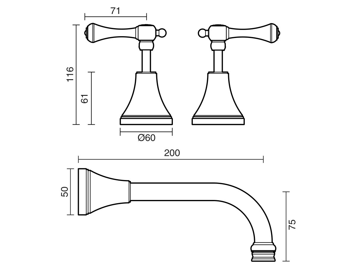 Reece Kado Era Wall Bath Set 200mm Lever Handle Brass Gold