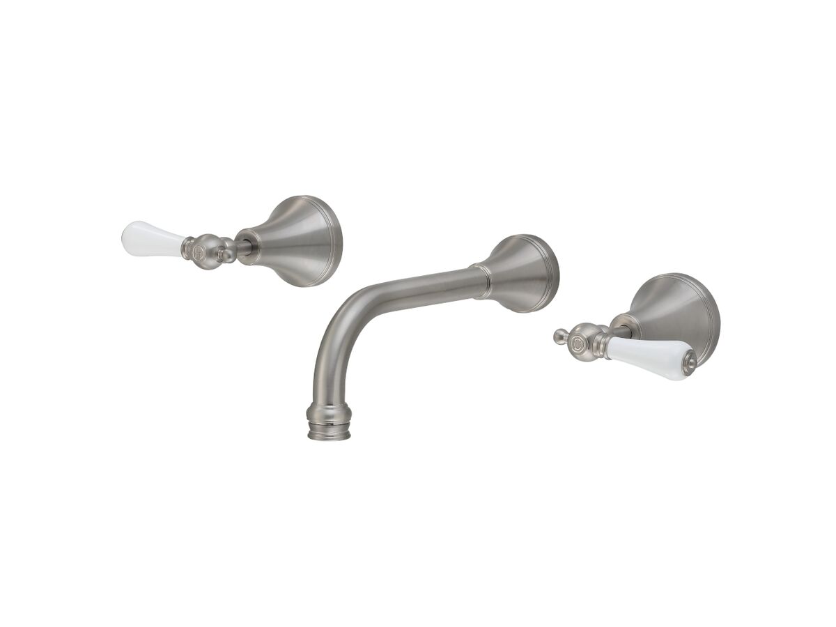 reece Kado Era Wall Bath Set 200mm Lever Porcelain Handle Brushed Nickel
