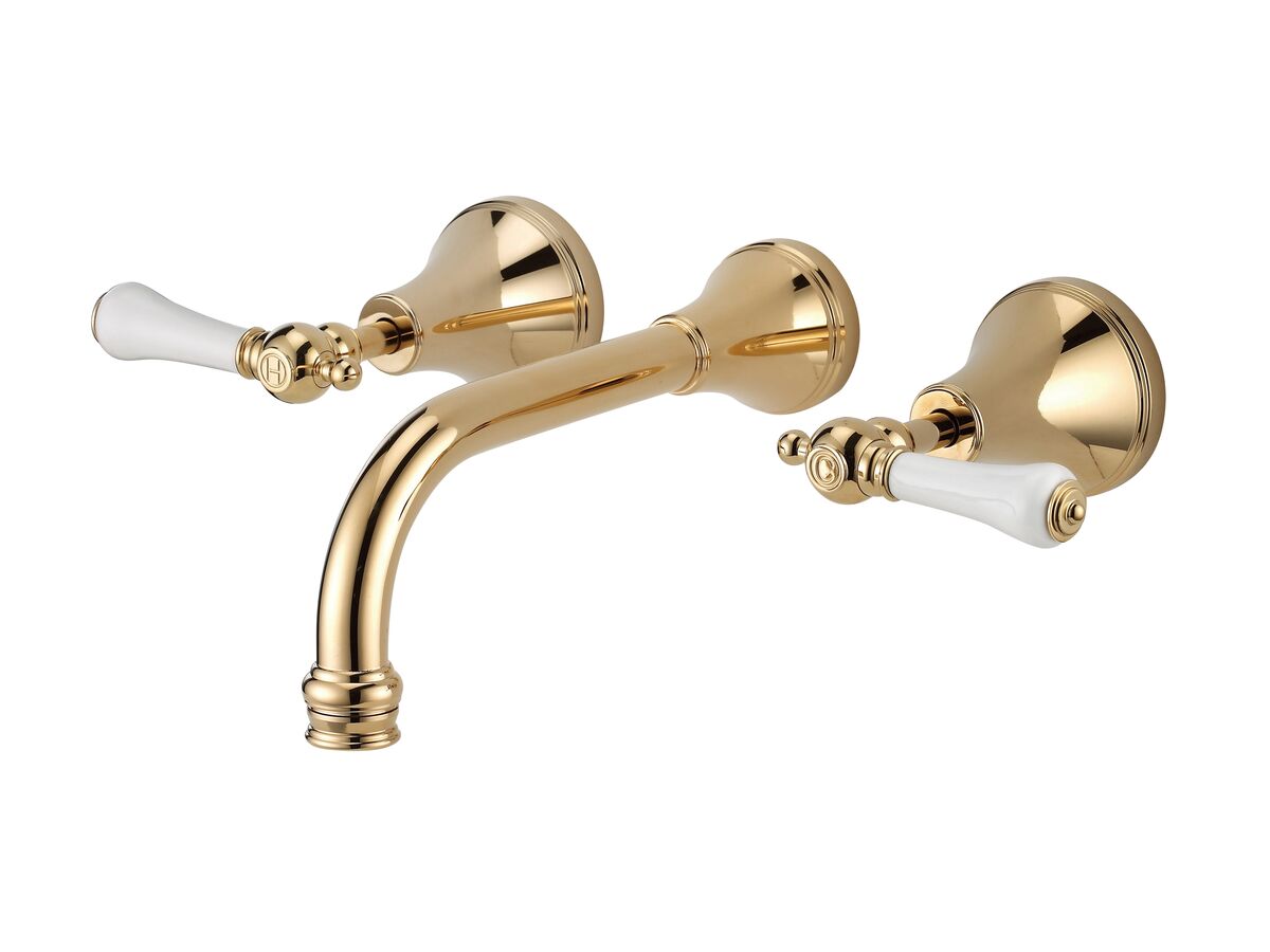 reece Kado Era Wall Bath Set 200mm Lever Porcelain Handle Brass Gold