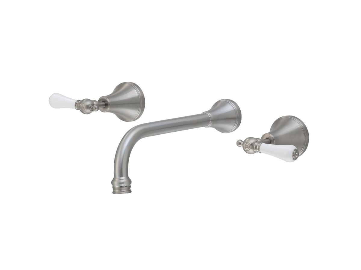 reece Kado Era Wall Bath Set 250mm Lever Porcelain Handle Brushed Nickel