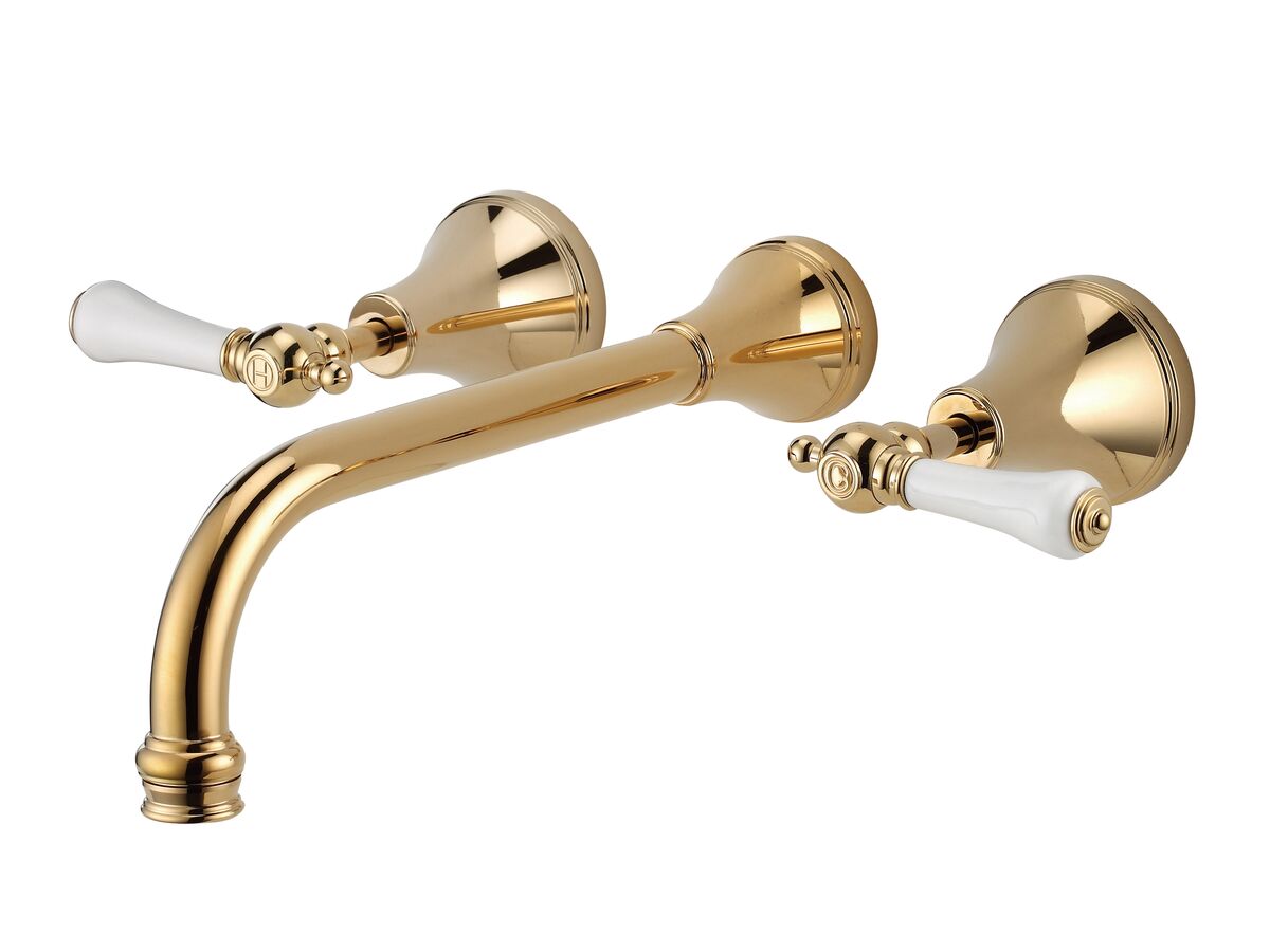 reece Kado Era Wall Bath Set 250mm Lever Porcelain Handle Brass Gold