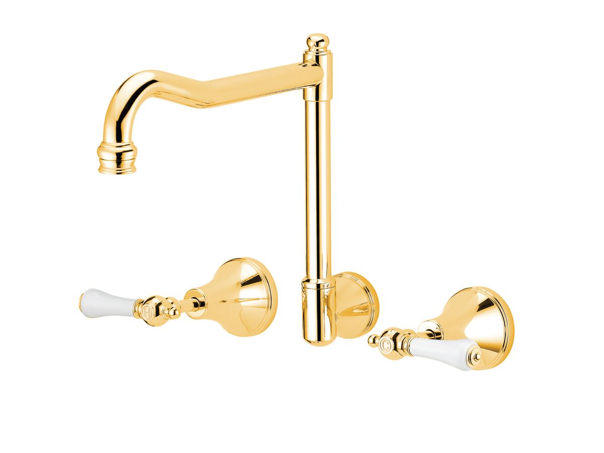 reece Kado Era Wall English Sink Set Lever Porcelain Handle Brass Gold (5 Star)