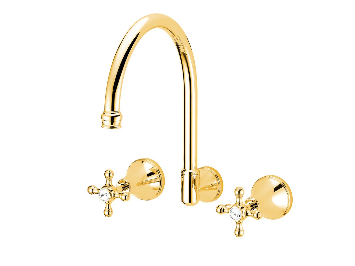 reece Kado Era Wall Sink Set Cross Handles Brass Gold (5 Star)