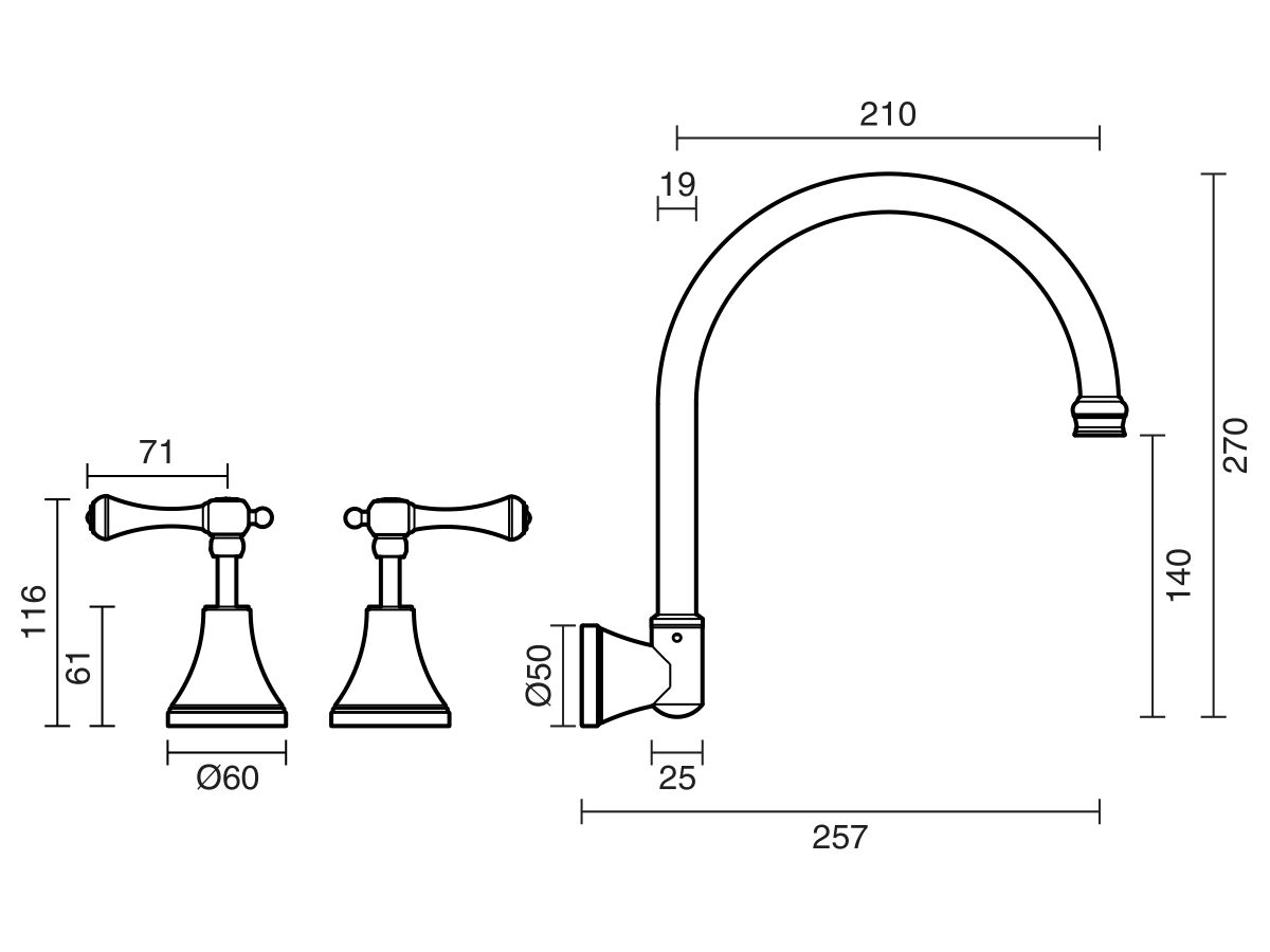 Reece Kado Era Wall Sink Set Lever Handle Chrome (5 Star)