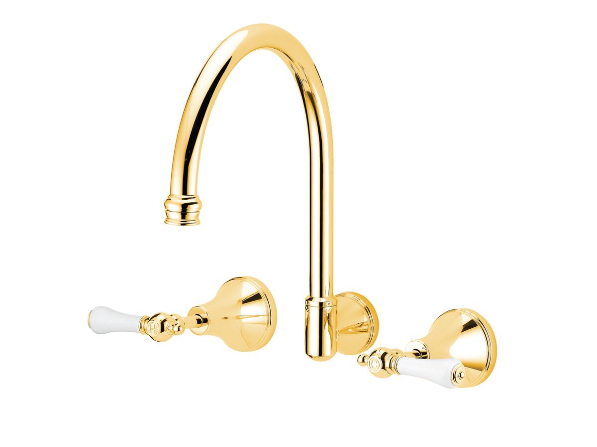 reece Kado Era Wall Sink Set Lever Porcelain Handle Brass Gold (5 Star)