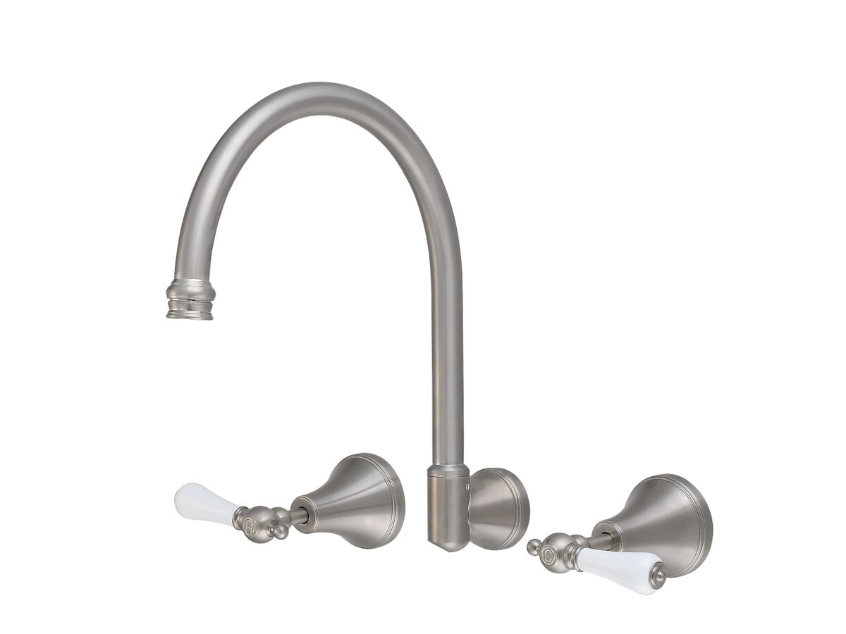 reece Kado Era Wall Sink Set Lever Porcelain Handle Brushed Nickel (5 Star)