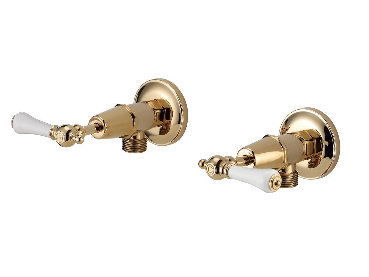 reece Kado Era Washing Machine Stops Lever Porcelain Handle Brass Gold