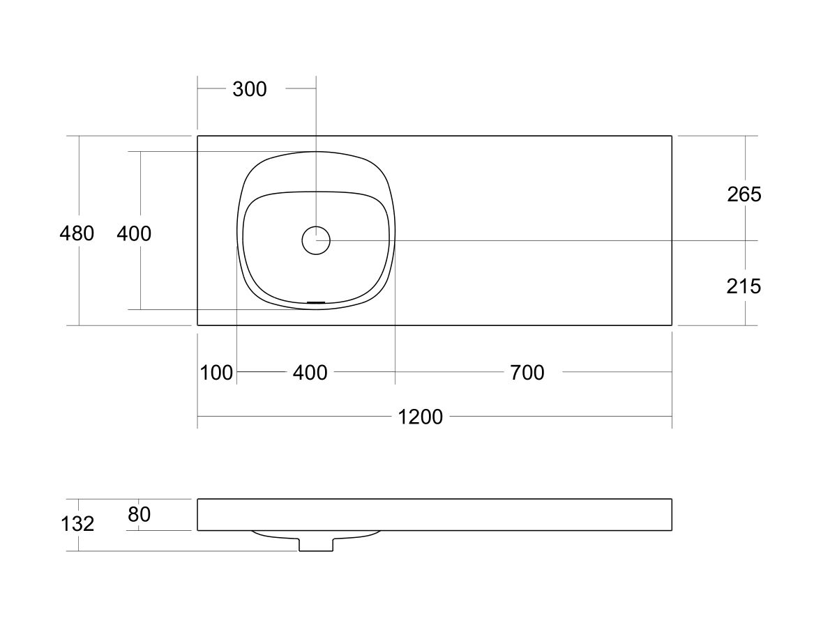 Reece Kado Lussi 1200mm Left Hand Wall Basin Rear Shelf With Overflow No Taphole Matte White Solid Surface