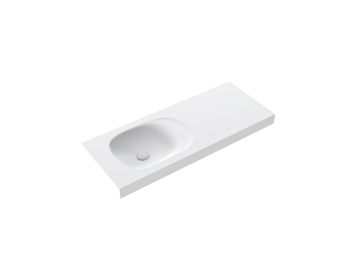 Reece Kado Lussi 1200mm Left Hand Wall Basin Side Shelf With Overflow No Taphole Matte White Solid Surface