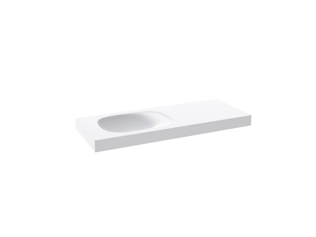 Reece Kado Lussi 1200mm Left Hand Wall Basin Side Shelf With Overflow No Taphole Matte White Solid Surface