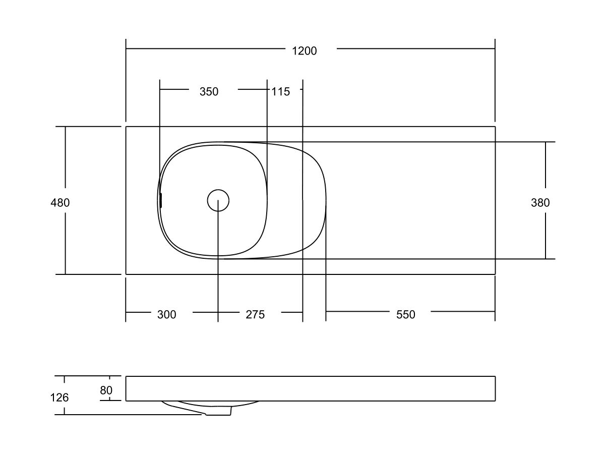 Reece Kado Lussi 1200mm Left Hand Wall Basin Side Shelf With Overflow No Taphole Matte White Solid Surface