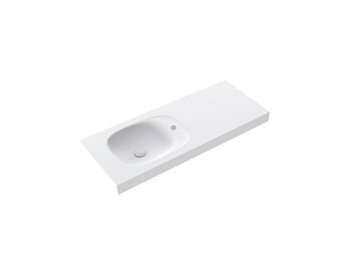 Reece Kado Lussi 1200mm Left Hand Wall Basin Side Shelf With Overflow 1 Taphole Matte White Solid Surface