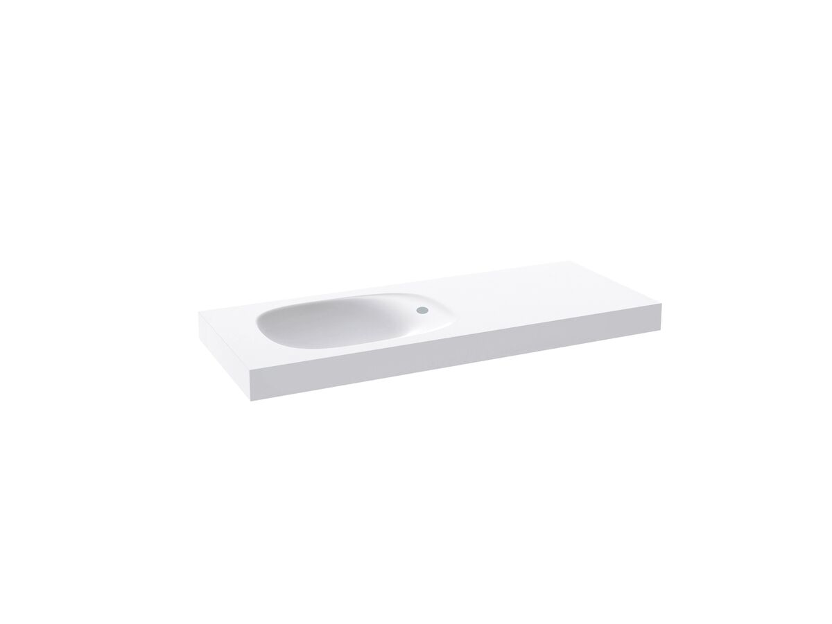 Reece Kado Lussi 1200mm Left Hand Wall Basin Side Shelf With Overflow 1 Taphole Matte White Solid Surface