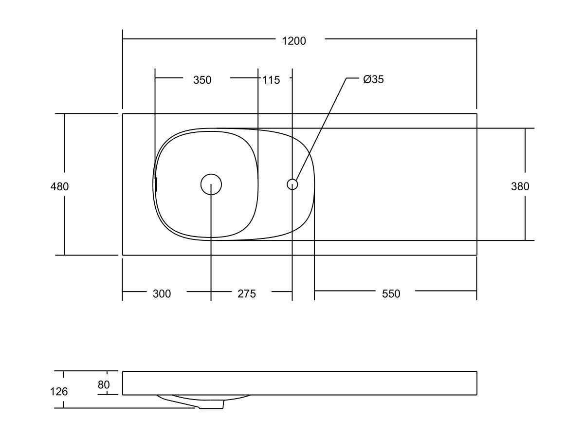 Reece Kado Lussi 1200mm Left Hand Wall Basin Side Shelf With Overflow 1 Taphole Matte White Solid Surface