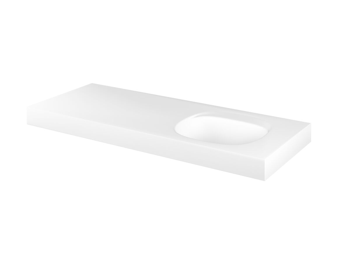 Reece Kado Lussi 1200mm Right Hand Wall Basin Rear Shelf With Overflow No Taphole Matte White Solid Surface