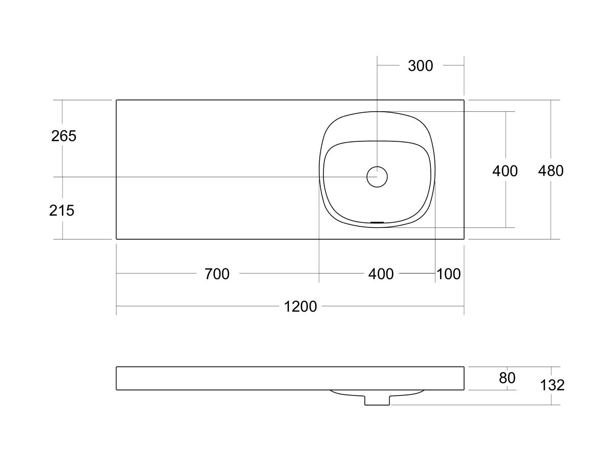Reece Kado Lussi 1200mm Right Hand Wall Basin Rear Shelf With Overflow No Taphole Matte White Solid Surface