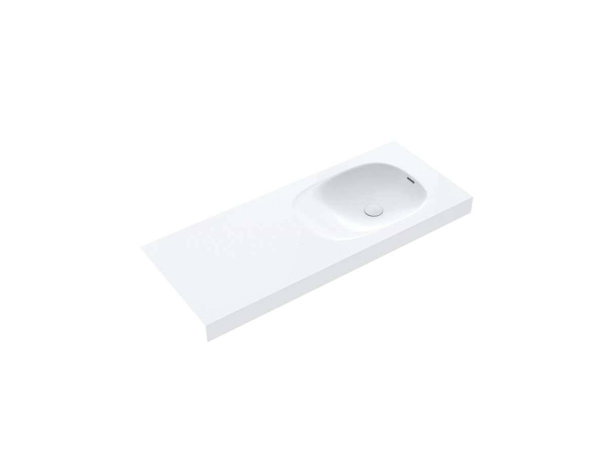 Reece Kado Lussi 1200mm Right Hand Wall Basin Side Shelf With Overflow No Taphole Matte White Solid Surface